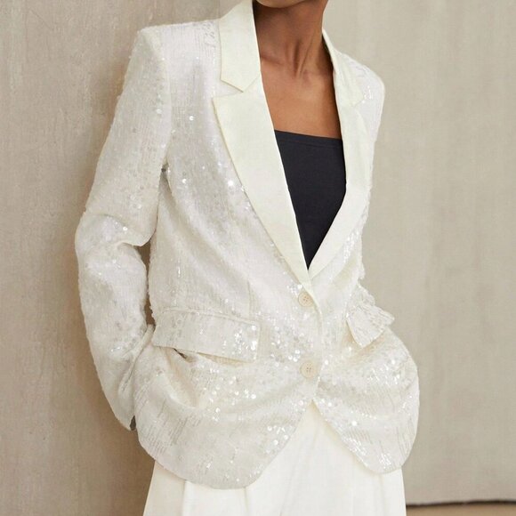 White Elegant Women's Sequin Style Chic Blazer - Picture 7 of 9